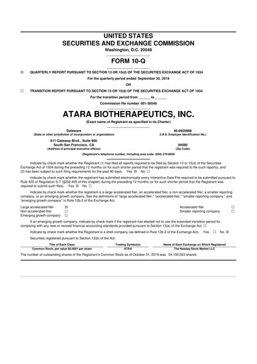 Thumbnail Atara Biotherapeutics 10-Q Quarterly Report FY2019 