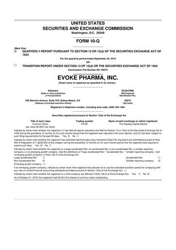 Thumbnail Evoke Pharma
 10-Q Quarterly Report FY2019 