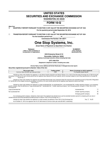 Thumbnail One Stop Systems 10-Q Quarterly Report FY2019 