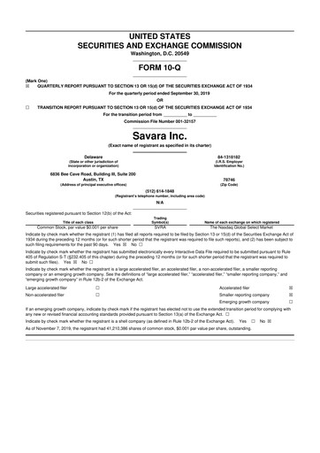 Thumbnail Savara 10-Q Quarterly Report FY2019 