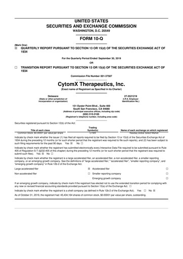 Thumbnail CytomX Therapeutics
 10-Q Quarterly Report FY2019 