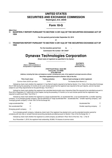 Thumbnail Dynavax Technologies
 10-Q Quarterly Report FY2019 