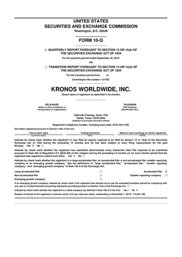 Thumbnail Kronos Worldwide 10-Q Quarterly Report FY2019 