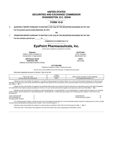 Thumbnail EyePoint Pharmaceuticals
 10-Q Quarterly Report FY2019 