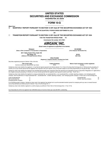 Miniature Airgain 10-Q Rapport trimestriel 2019 