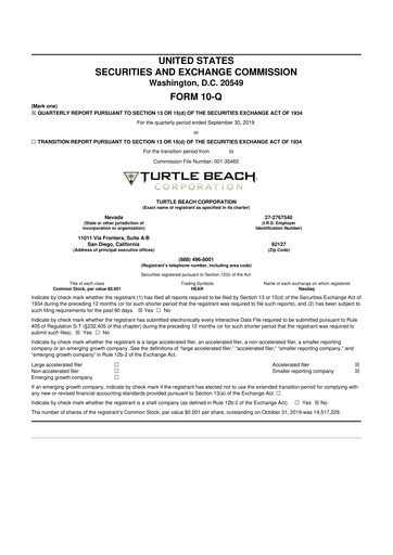 Thumbnail Turtle Beach Corp
 10-Q Quarterly Report FY2019 