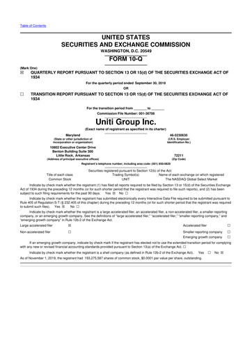 Thumbnail Uniti 10-Q Quarterly Report FY2019 