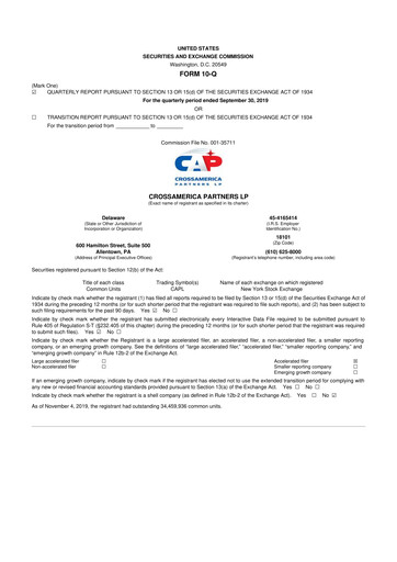 Thumbnail CrossAmerica Partners 10-Q Quarterly Report FY2019 