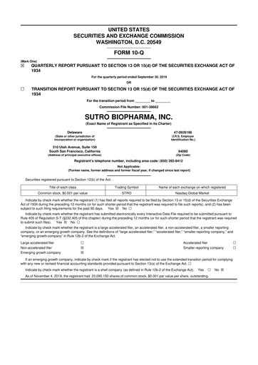 Thumbnail Sutro Biopharma 10-Q Quarterly Report FY2019 