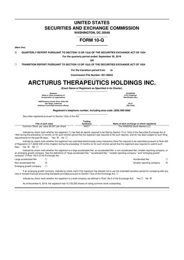 Thumbnail Arcturus Therapeutics
 10-Q Quarterly Report FY2019 