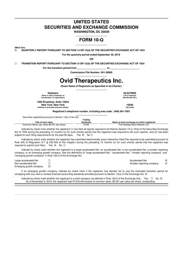Thumbnail Ovid Therapeutics
 10-Q Quarterly Report FY2019 