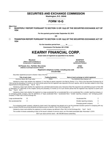 Thumbnail Kearny Financial
 10-Q Quarterly Report FY2020 