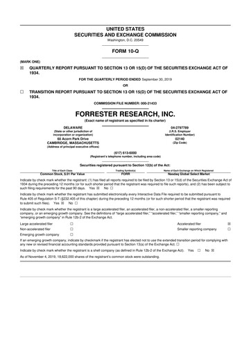 Vorschaubild Forrester Research
 10-Q Quartalsbericht 2019 