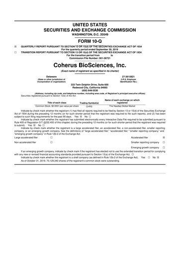 Thumbnail Coherus BioSciences
 10-Q Quarterly Report FY2019 