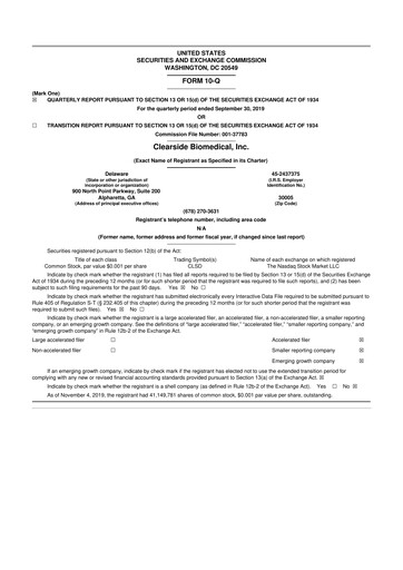 Thumbnail Clearside Biomedical
 10-Q Quarterly Report FY2019 