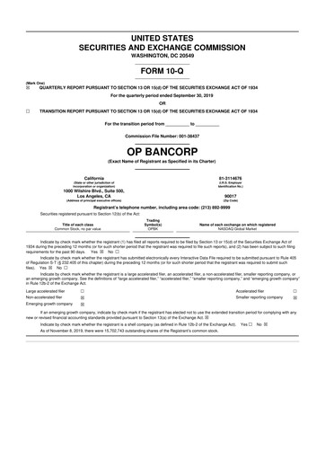 Miniature OP Bancorp (Open Bank) 10-Q Rapport trimestriel 2019 