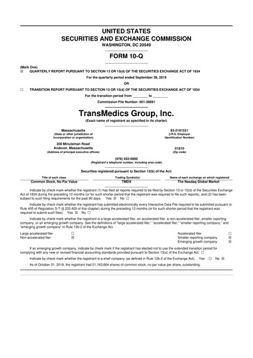 Thumbnail TransMedics Group 10-Q Quarterly Report FY2019 