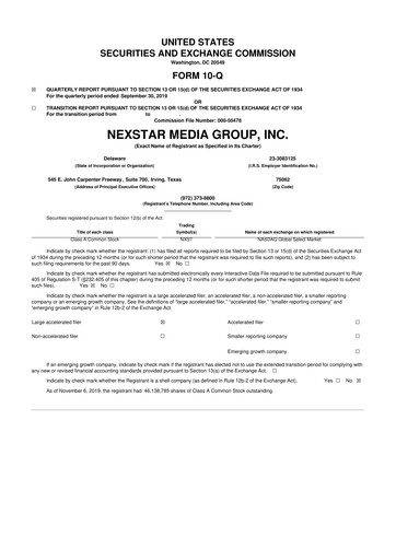 Thumbnail Nexstar Media Group
 10-Q Quarterly Report FY2019 