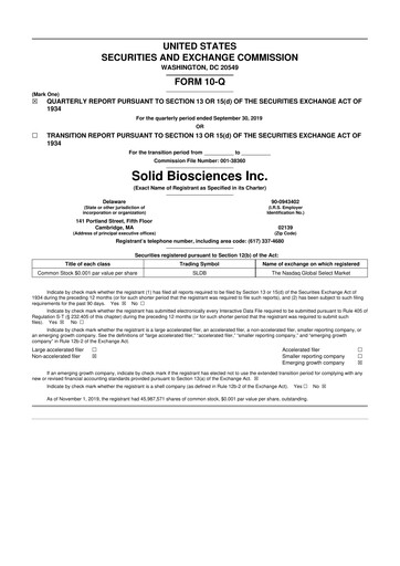 Thumbnail Solid Biosciences
 10-Q Quarterly Report FY2019 