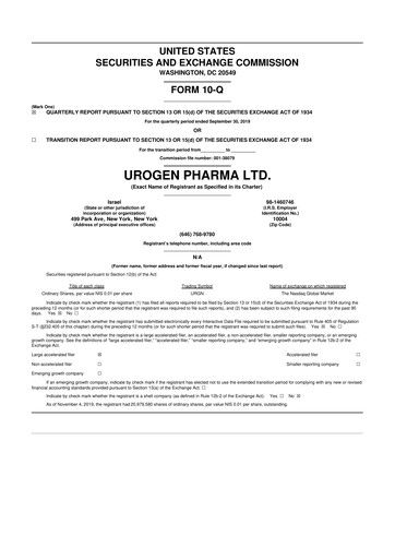 Thumbnail UroGen Pharma 10-Q Quarterly Report FY2019 