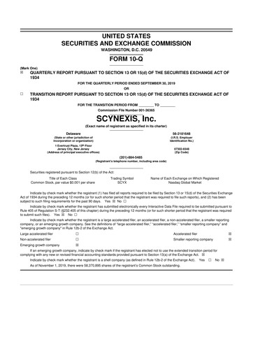 Thumbnail SCYNEXIS 10-Q Quarterly Report FY2019 