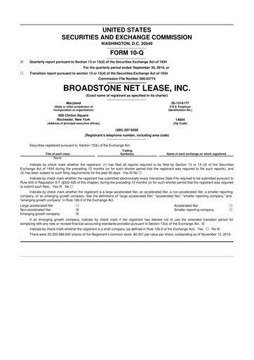 Vorschaubild Broadstone Net Lease 10-Q Quartalsbericht 2019 