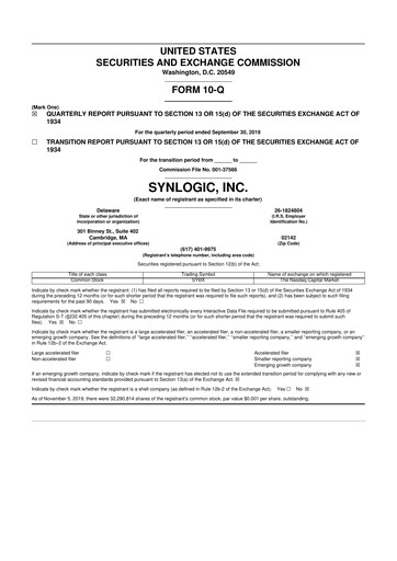 Thumbnail Synlogic 10-Q Quarterly Report FY2019 
