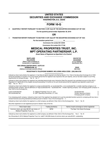 Thumbnail Medical Properties Trust
 10-Q Quarterly Report FY 