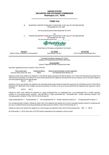Miniature Pathfinder Bancorp 10-Q Rapport trimestriel 2019 