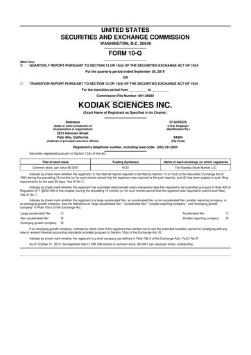 Thumbnail Kodiak Sciences
 10-Q Quarterly Report FY2019 