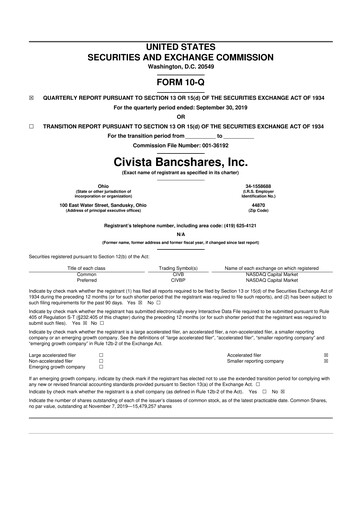 Vorschaubild Civista Bancshares
 10-Q Quartalsbericht 2019 