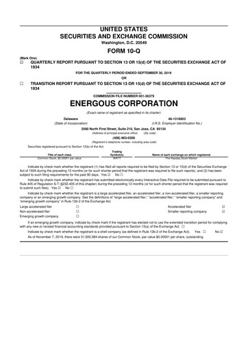 Vorschaubild Energous 10-Q Quartalsbericht 2019 