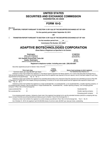 Miniature Adaptive Biotechnologies
 10-Q Rapport trimestriel 2019 