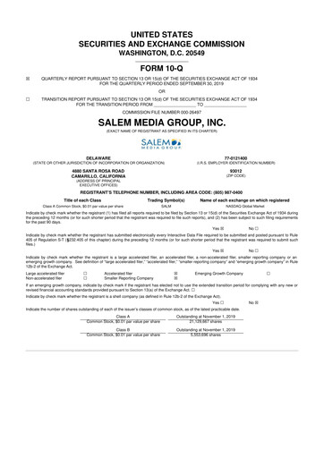 Thumbnail Salem Media Group
 10-Q Quarterly Report FY2019 