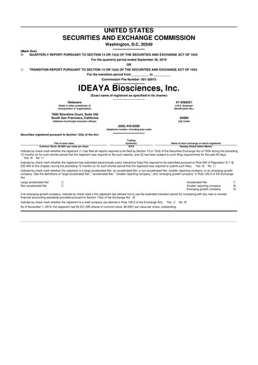 Thumbnail IDEAYA Biosciences 10-Q Quarterly Report FY2019 