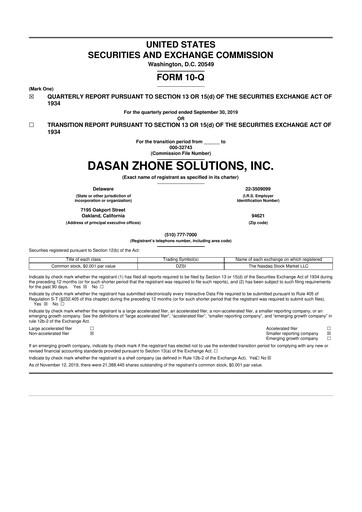 Miniature DZS Inc 10-Q Rapport trimestriel 2019 