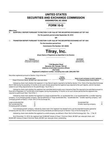 Thumbnail Tilray Brands
 10-Q Quarterly Report FY2019 