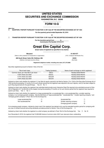 Vorschaubild Great Elm Capital
 10-Q Quartalsbericht  