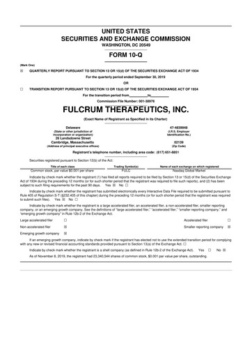 Thumbnail Fulcrum Therapeutics 10-Q Quarterly Report FY2019 