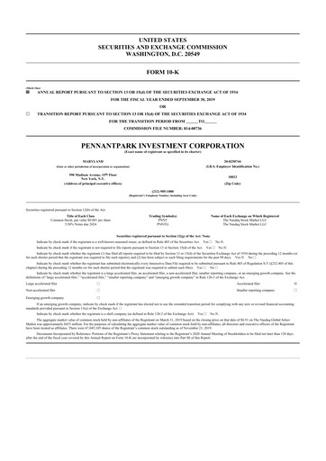 Thumbnail PennantPark Investment 10-K Annual Report 