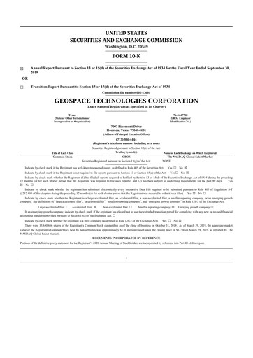 Thumbnail Geospace Technologies
 10-K Annual Report 2019