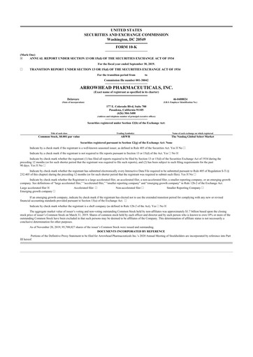 Thumbnail Arrowhead Pharmaceuticals
 10-K Annual Report 2019