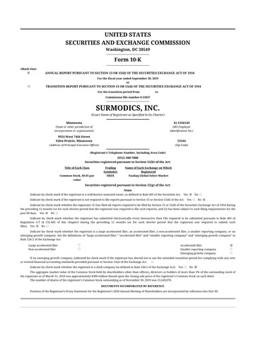 Thumbnail SurModics 10-K Annual Report 2019