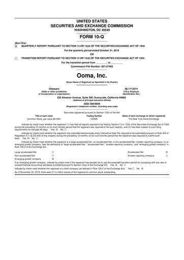 Miniature Ooma 10-Q Rapport trimestriel 2020 