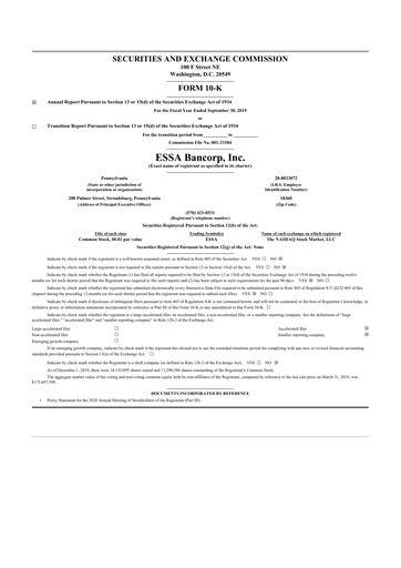 Thumbnail ESSA Bancorp 10-K Annual Report 2019