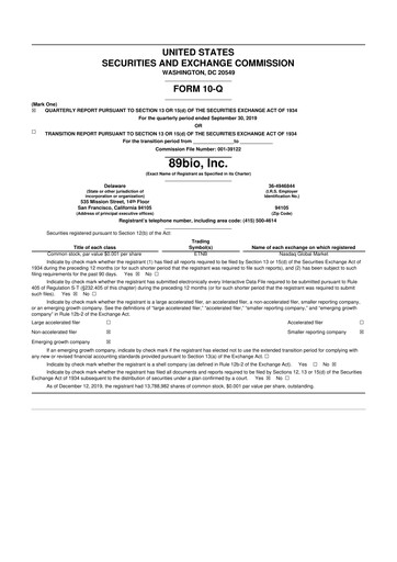 Thumbnail 89bio 10-Q Quarterly Report FY2019 