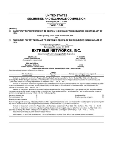 Thumbnail Extreme Networks
 10-Q Quarterly Report FY2020 