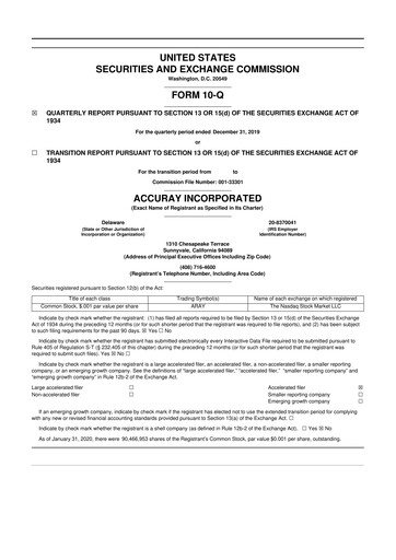 Miniature Accuray 10-Q Rapport trimestriel 2020 