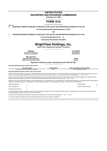 Thumbnail BrightView
 10-Q Quarterly Report FY2020 