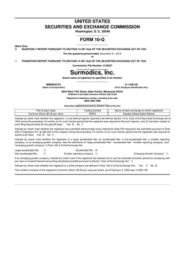 Thumbnail SurModics 10-Q Quarterly Report FY2020 
